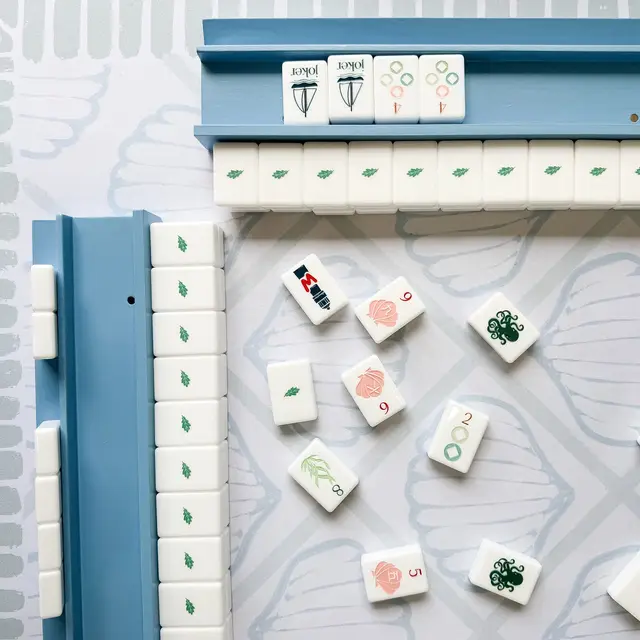 The Humble Oak Co Painted Preppy Blue Mahjong Racks 20" with FLAT Pushers, 4 per set
