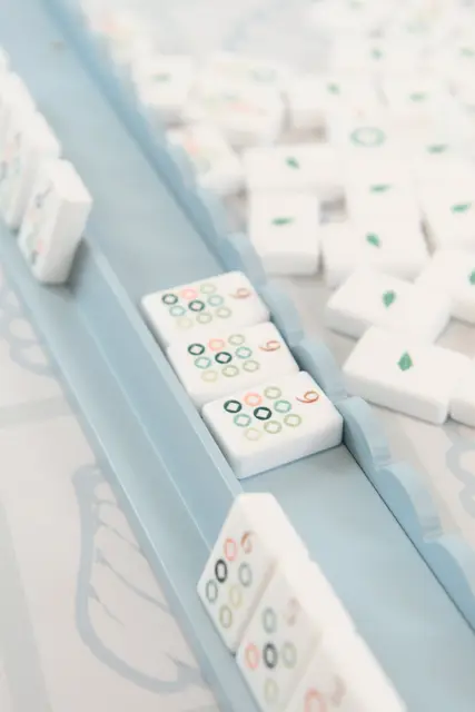 The Humble Oak Co Powder Blue Mahjong Racks 20" with Scallop Pushers, 4 per set