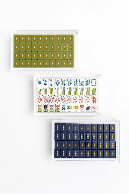 Bam Bird Boutique MCM Mahjong Tile Set- (NAVY/OLIVE IN STOCK & READY TO SHIP. OLIVE/PINK FOR SHIPMENT END OF SEPT.) — Olive/Pink / Lucite Display Box