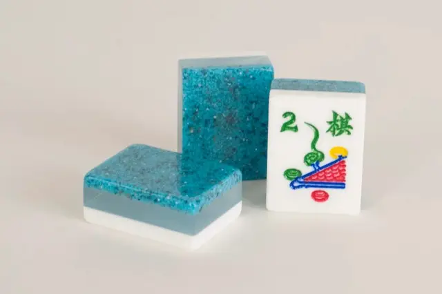 Mah Jongg Maven 3 Layer Granite inspired Mah Jongg tile design (4 colors) Engraved and Hand Painted tiles American — Aqua Blue Granite