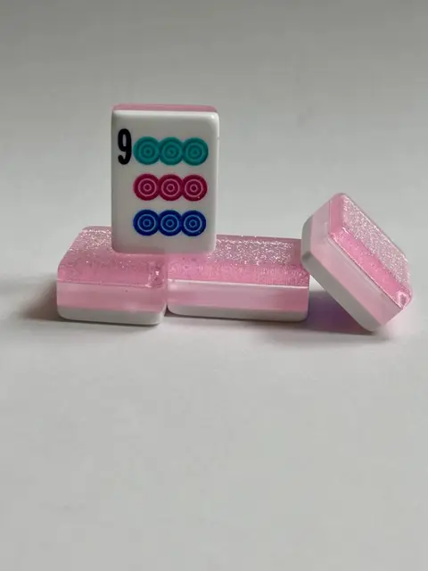 Mah Jongg Maven 3 Layer Light Pink Sparkle Engraved and Hand Painted American Mah Jongg tile set (2 ink colors available) — Light Jewel tone
