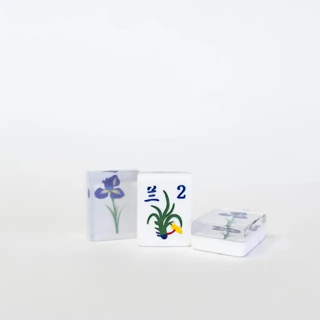 Mah Jongg Maven Blue Iris Flower 2 layer — Engraved and Hand Painted