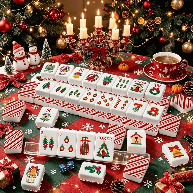 Splash Of Mahj And Color Co. Candy Cane Nostalgic Christmas Cardinal American Mahjong Tiles And Carry Case