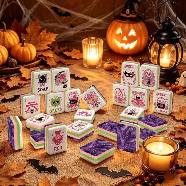Splash Of Mahj And Color Co. Halloween Mahjong Engraved Layered Tiles, Purple Potion Ghoulish Nights