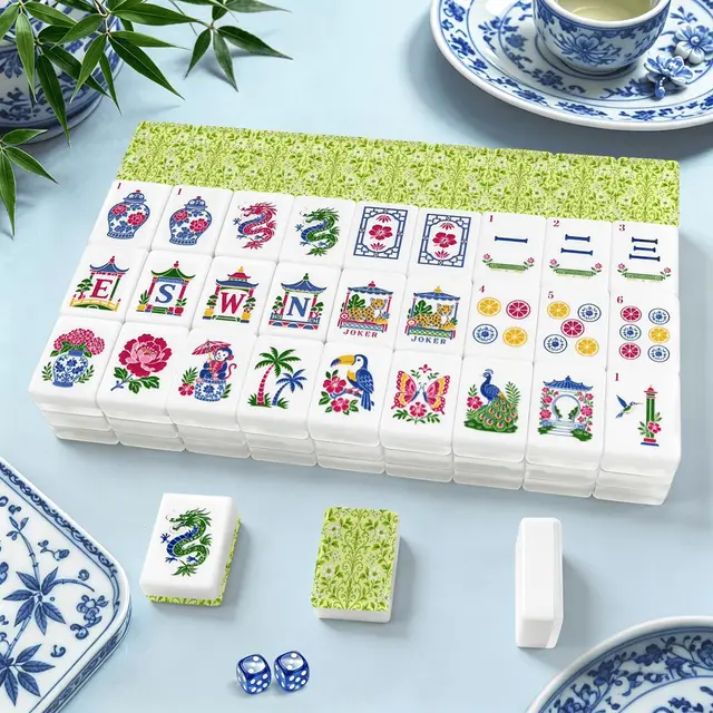 Splash Of Mahj And Color Co. Key Lime Crush Chinoiserie Floral Engraved Mahjong Tiles