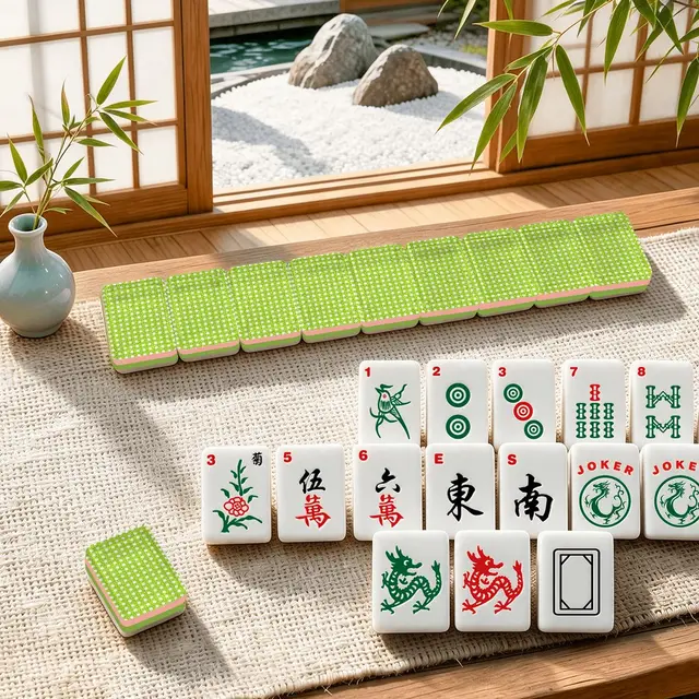 Splash Of Mahj And Color Co. Lime Green Vintage Cane Back 4 Layer American Mahjong Tiles Set And Carry Case