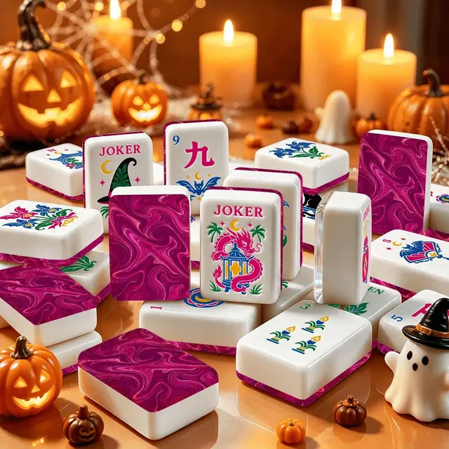 Splash Of Mahj And Color Co. Marbled Hot Pink Dragon's Coven Halloween Mahjong Tiles With Carry Case