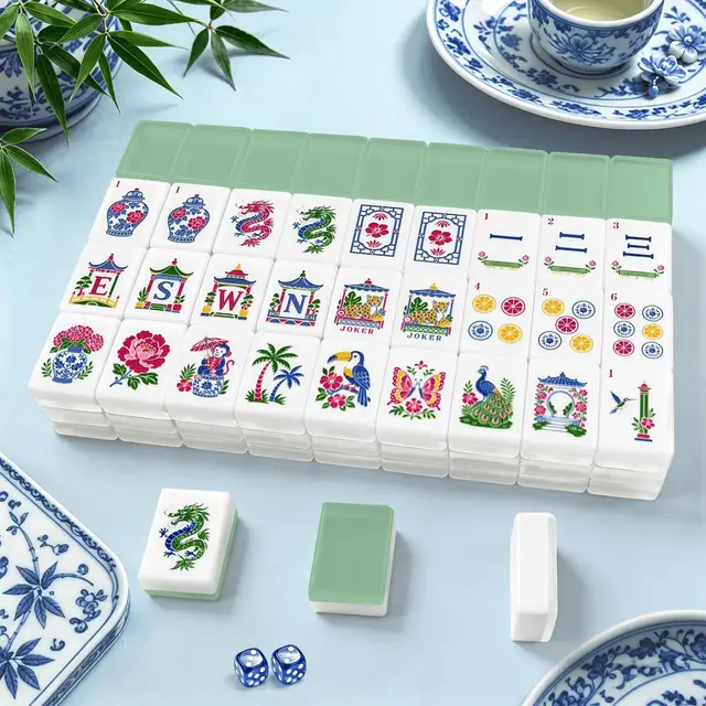 Splash Of Mahj And Color Co. Mint Green Chinoiserie American Mahjong Tiles And Carry Case