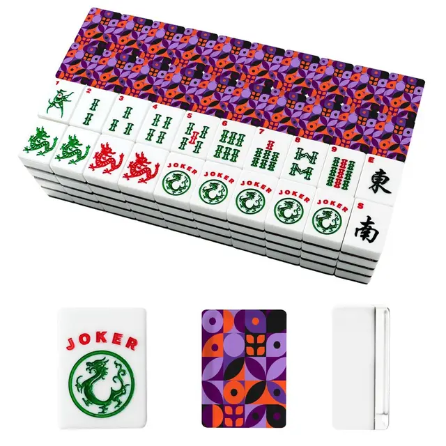 Splash Of Mahj And Color Co. Mod Mash Up Purple, Orange Black Geometric American Mahjong Tiles And Carry Case — Box