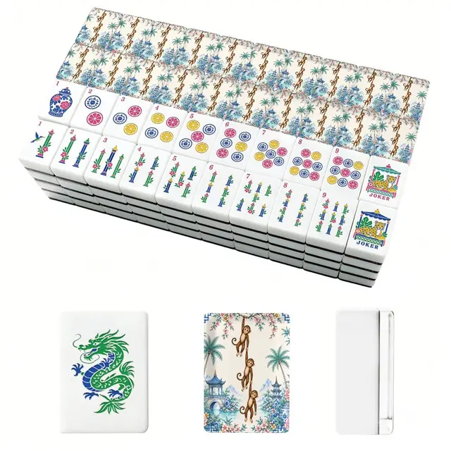 Splash Of Mahj And Color Co. Monkey See Monkey Do, Pastel Chinoiserie American Mahjong Tiles And Carry Case — Box