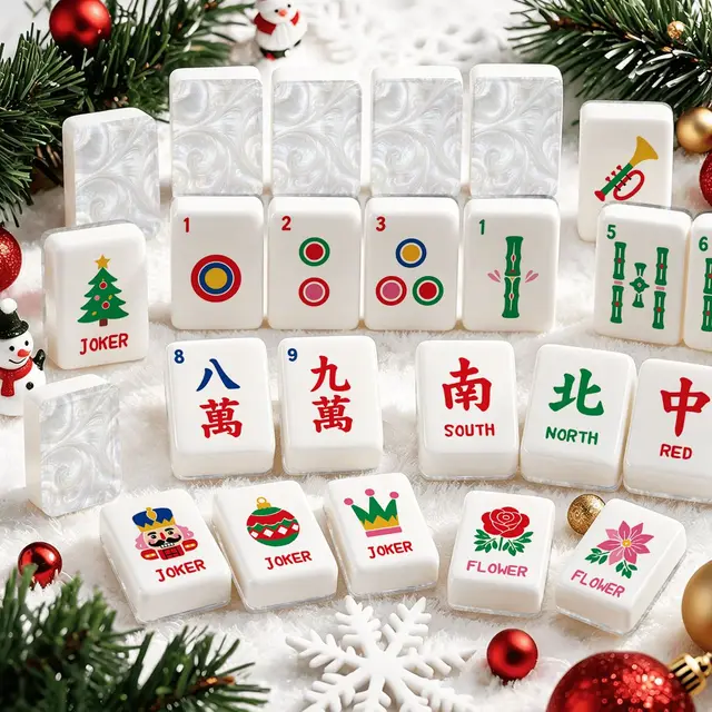 Splash Of Mahj And Color Co. Mother Of Pearl Traditional Playful Workshop Christmas Mahjong Tiles And Carry Case