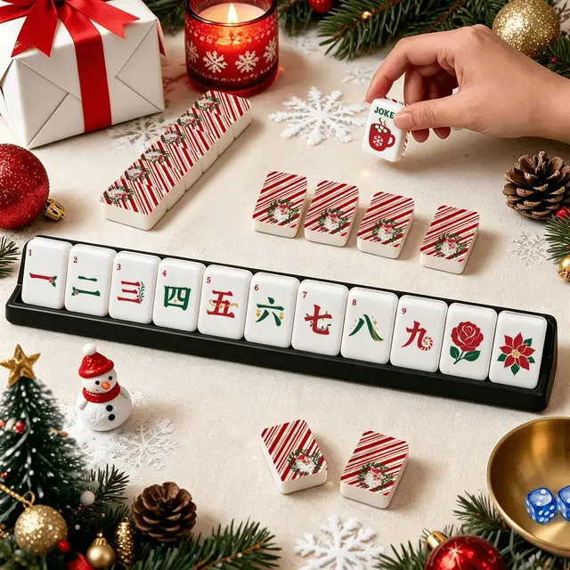 Splash Of Mahj And Color Co. Nostalgic Santa Classic Traditional Christmas Mahjong Tiles And Carry Case
