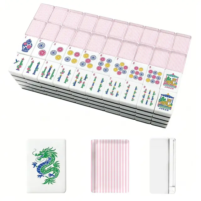 Splash Of Mahj And Color Co. Pink Preppy Pastel Chinoiserie Engraved American Mahjong Tiles And Carry Case — Box