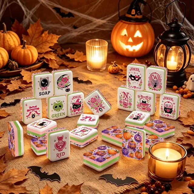 Splash Of Mahj And Color Co. Pumpkins Brew And Witch's Layered Halloween Mahjong Tiles And Carry Case
