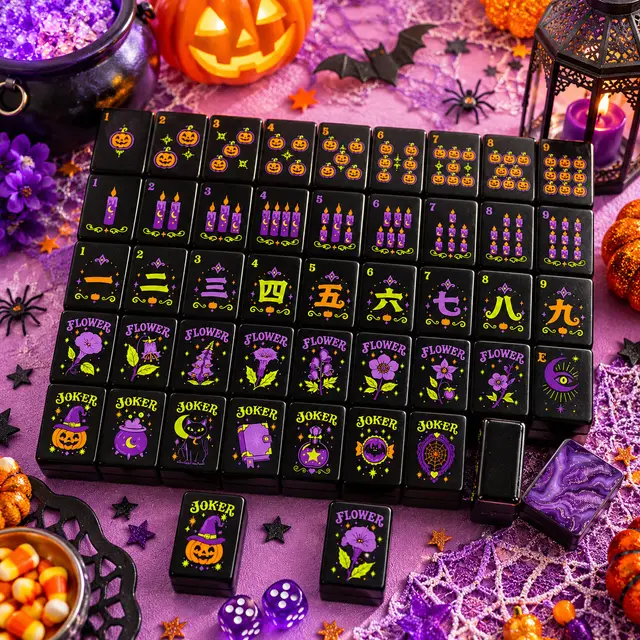 Splash Of Mahj And Color Co. Purple Pumpkin Hex Halloween Mahjong Tiles And Carry Case