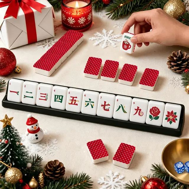 Splash Of Mahj And Color Co. Red And White Polka Dot Christmas Classic Traditional Mahjong Tiles And Carry Case