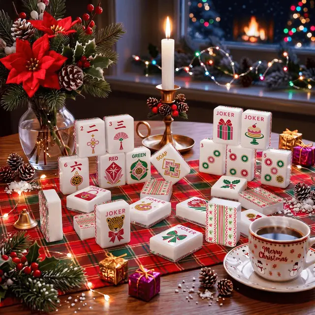Splash Of Mahj And Color Co. Ribbon Tidings Mahjong Christmas Engraved Tiles And Carry Case