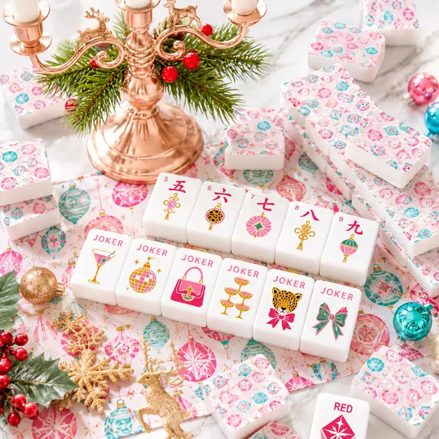 Splash Of Mahj And Color Co. Shiny And Brite Mahjong Christmas Engraved Tiles And Carry Case