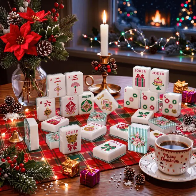 Splash Of Mahj And Color Co. Shiny Brite Vintage Striped Glam Holiday Christmas Mahjong Tiles And Carry Case