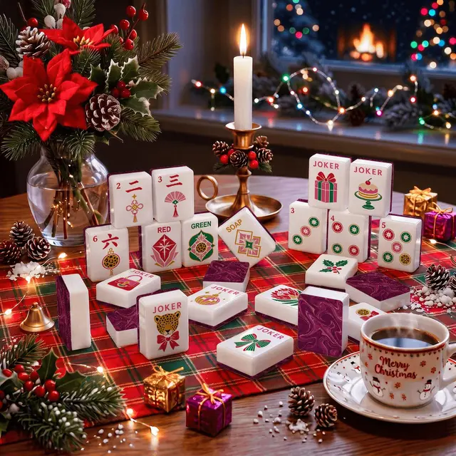 Splash Of Mahj And Color Co. Sugar Plum Swirl Christmas Glam Holiday Christmas Mahjong Tiles And Carry Case