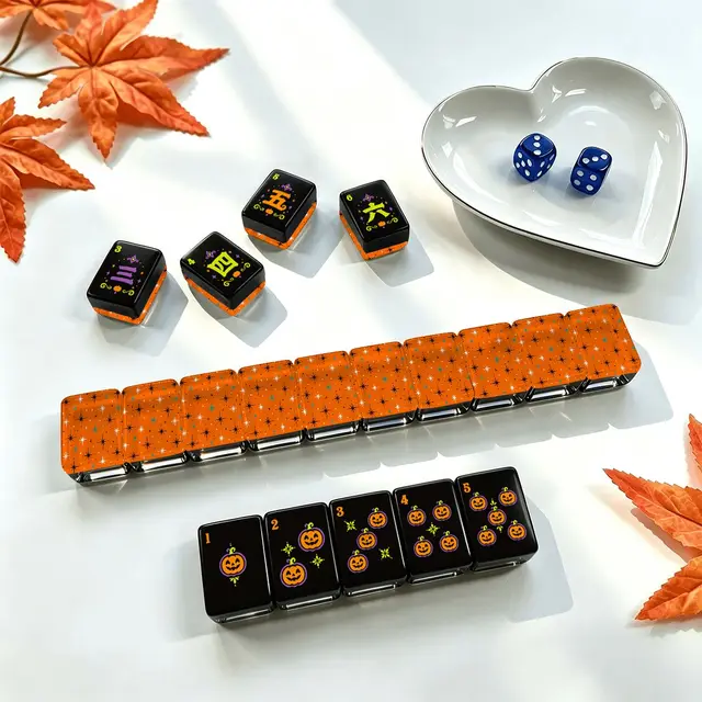 Splash Of Mahj And Color Co. The Mod Mash Pumpkin Hex Halloween Mahjong Tiles And Carry Case